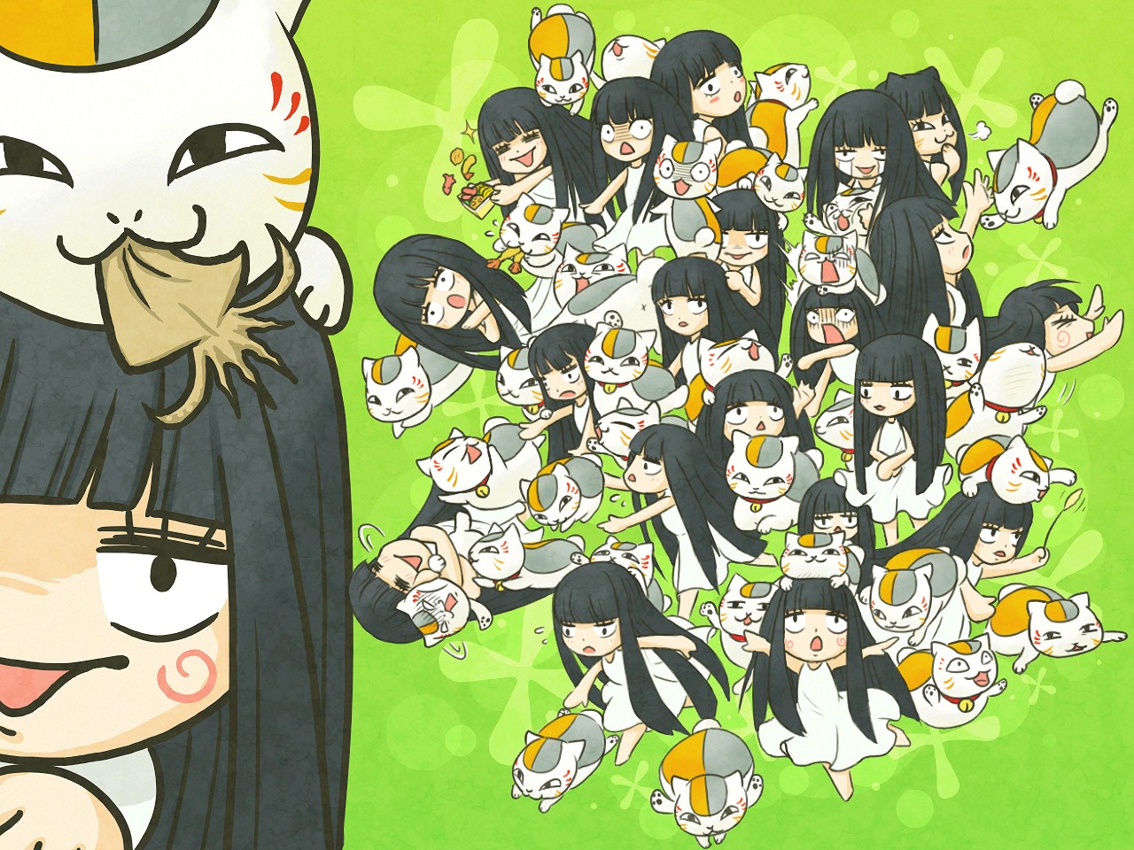 chibi, crossover, dress, george_(pixiv), kimi_ni_todoke, kuronuma_sawako, natsume_yuujinchou, neko