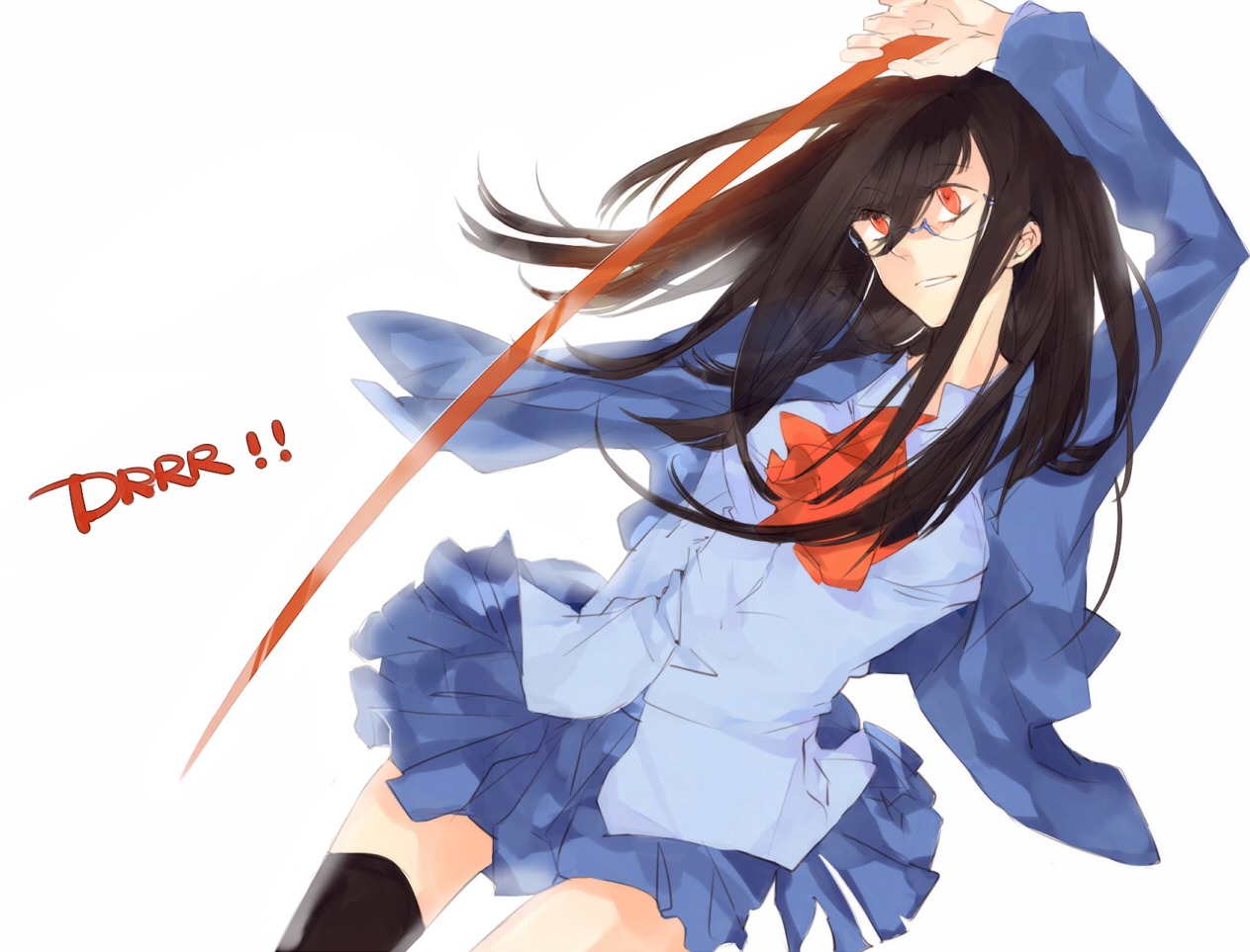 durarara!!, megane, seifuku, sonohara_anri, suou, thighhighs