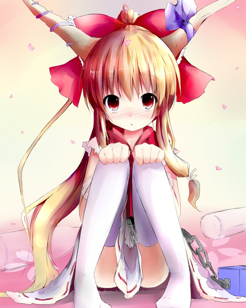 horns, ibuki_suika, shichinose, thighhighs, touhou