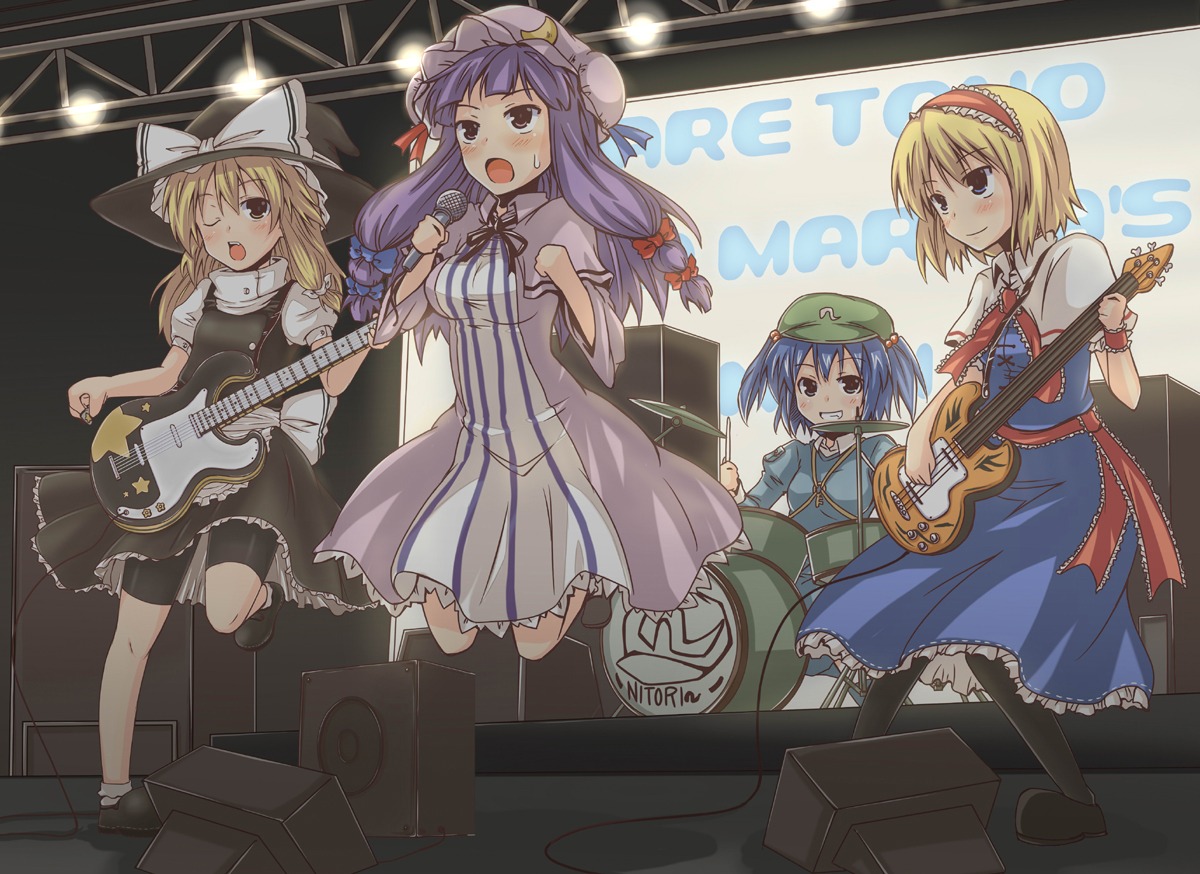 alice_margatroid, bike_shorts, guitar, kawashiro_nitori, kirisame_marisa, patchouli_knowledge, rock_heart, touhou