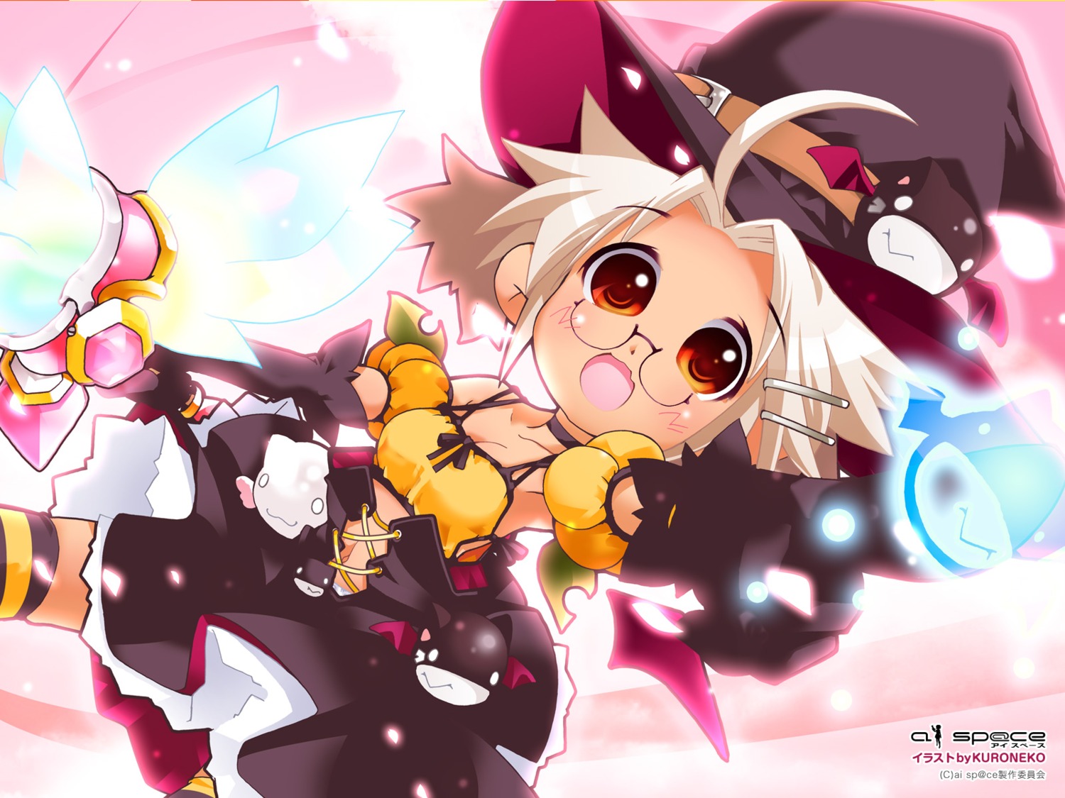 ai_sp@ce, kuroneko, megane, thighhighs, wallpaper, witch