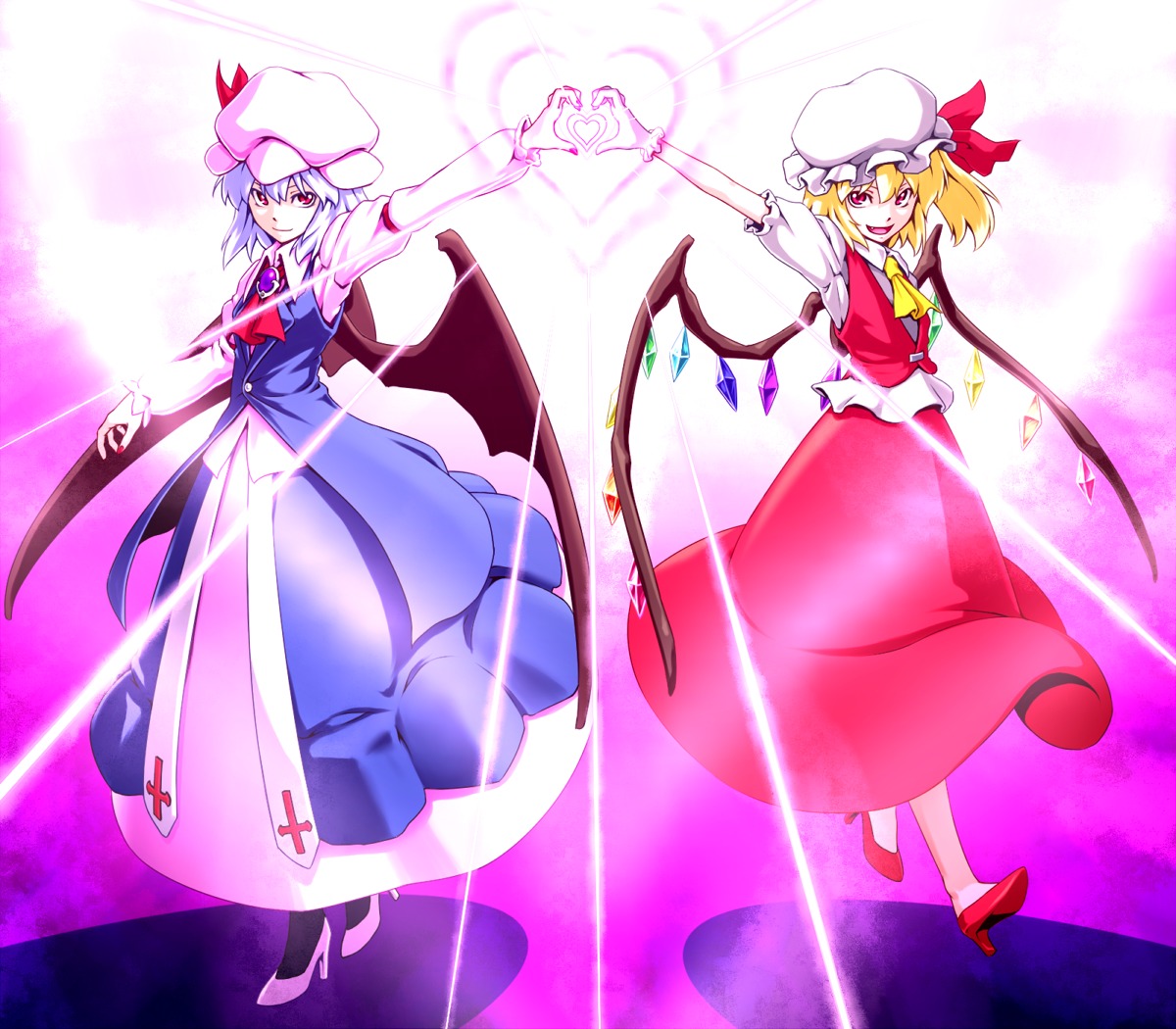 flandre_scarlet, kenntairui, remilia_scarlet, touhou, wings