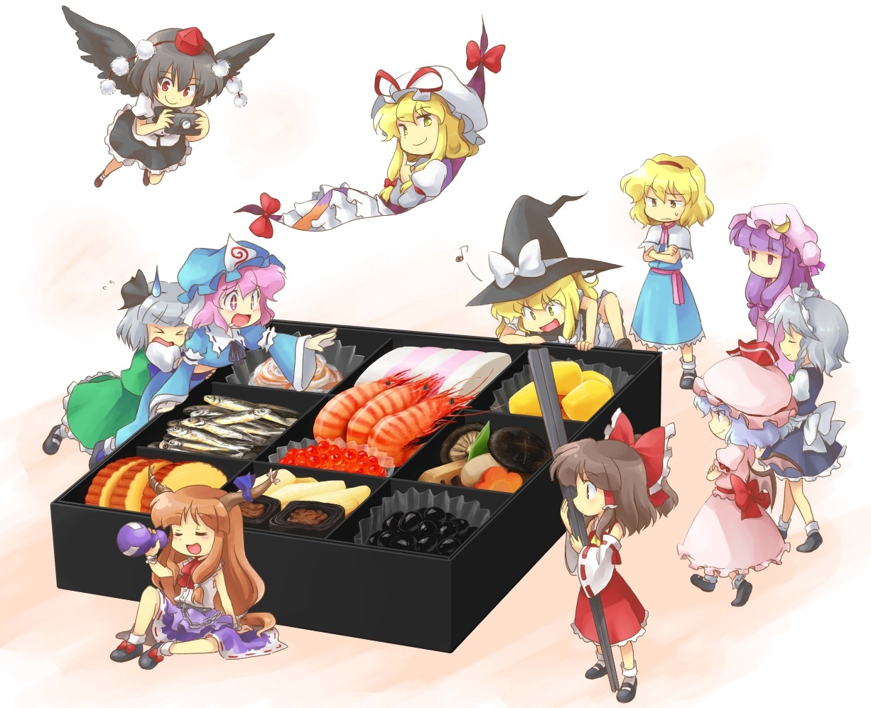 alice_margatroid, chibi, hakurei_reimu, hanjuku_tomato, ibuki_suika, izayoi_sakuya, kirisame_marisa, konpaku_youmu