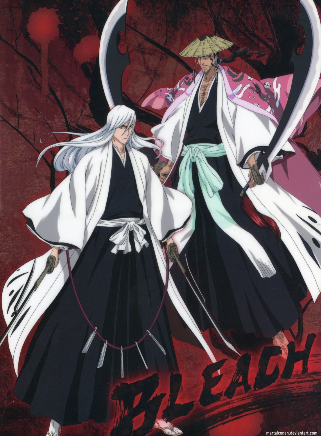 bleach, male, shunsui_kyouraku, sword, ukitake_juushirou, watermark