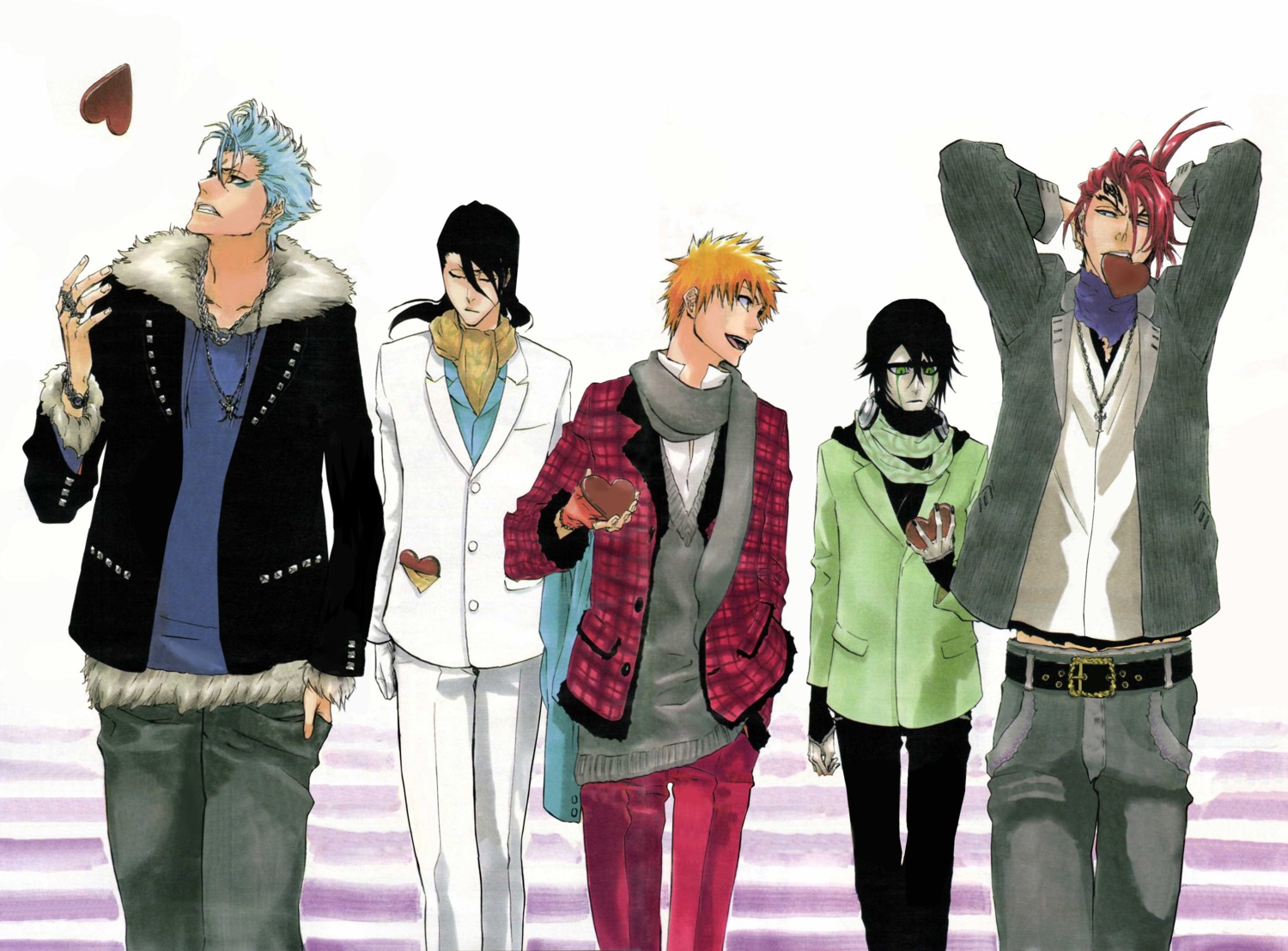 abarai_renji, bleach, grimmjow_jeagerjaques, kubo_tite, kuchiki_byakuya, kurosaki_ichigo, male, ulquiorra_schiffer