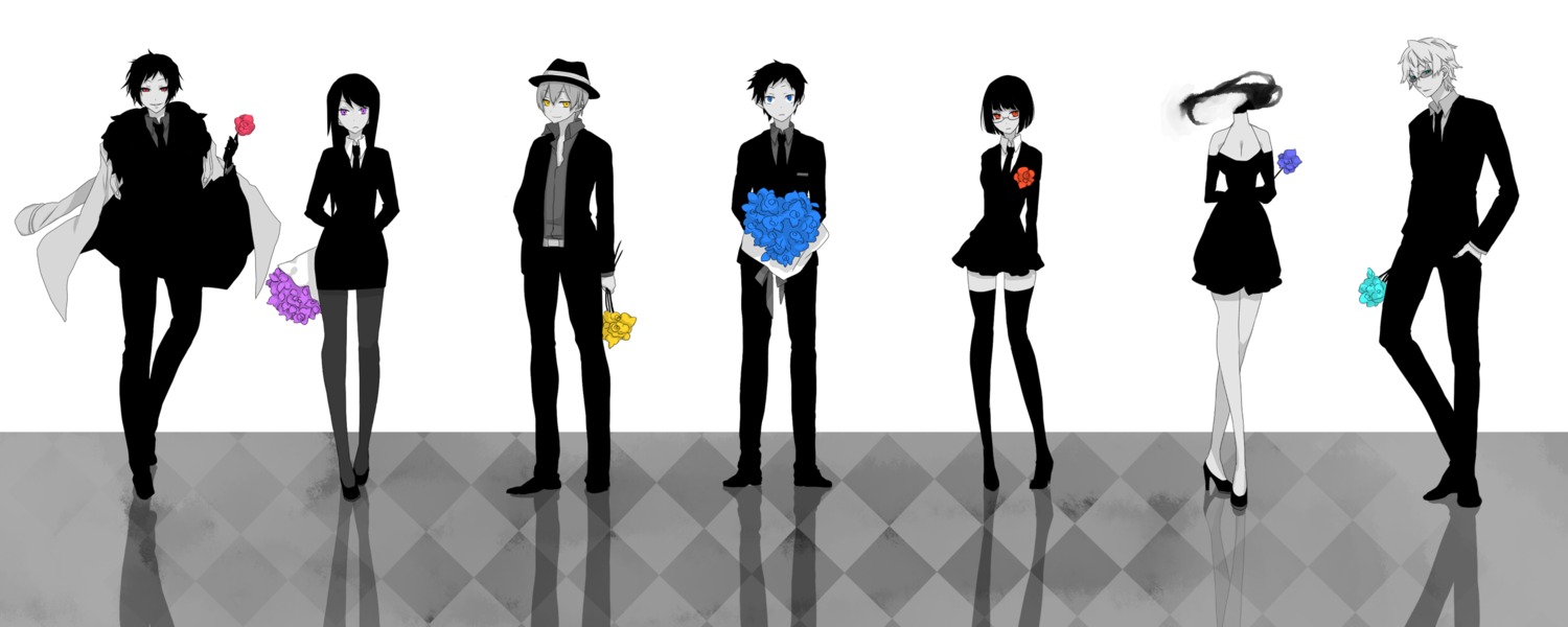 celty_sturluson, durarara!!, heiwajima_shizuo, kida_masaomi, monmonji, orihara_izaya, pantyhose, ryuugamine_mikado