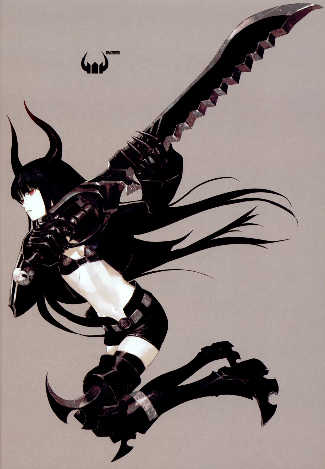 black_gold_saw, black_rock_shooter, horns, huke, sword, vocaloid