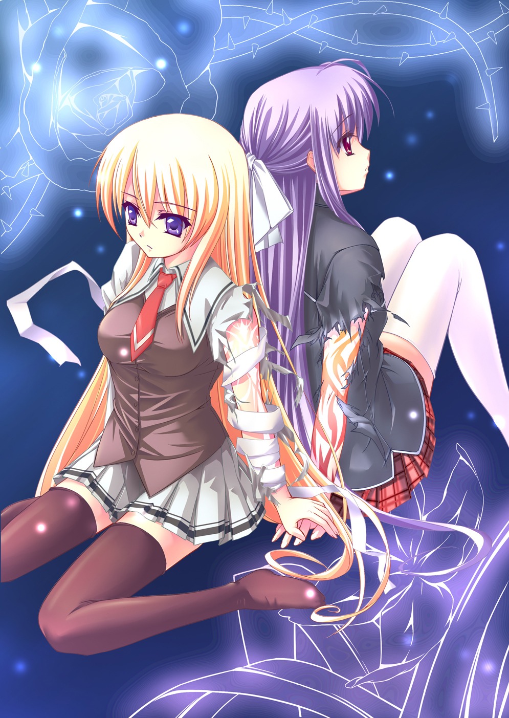cexo, seifuku, thighhighs, torn_clothes