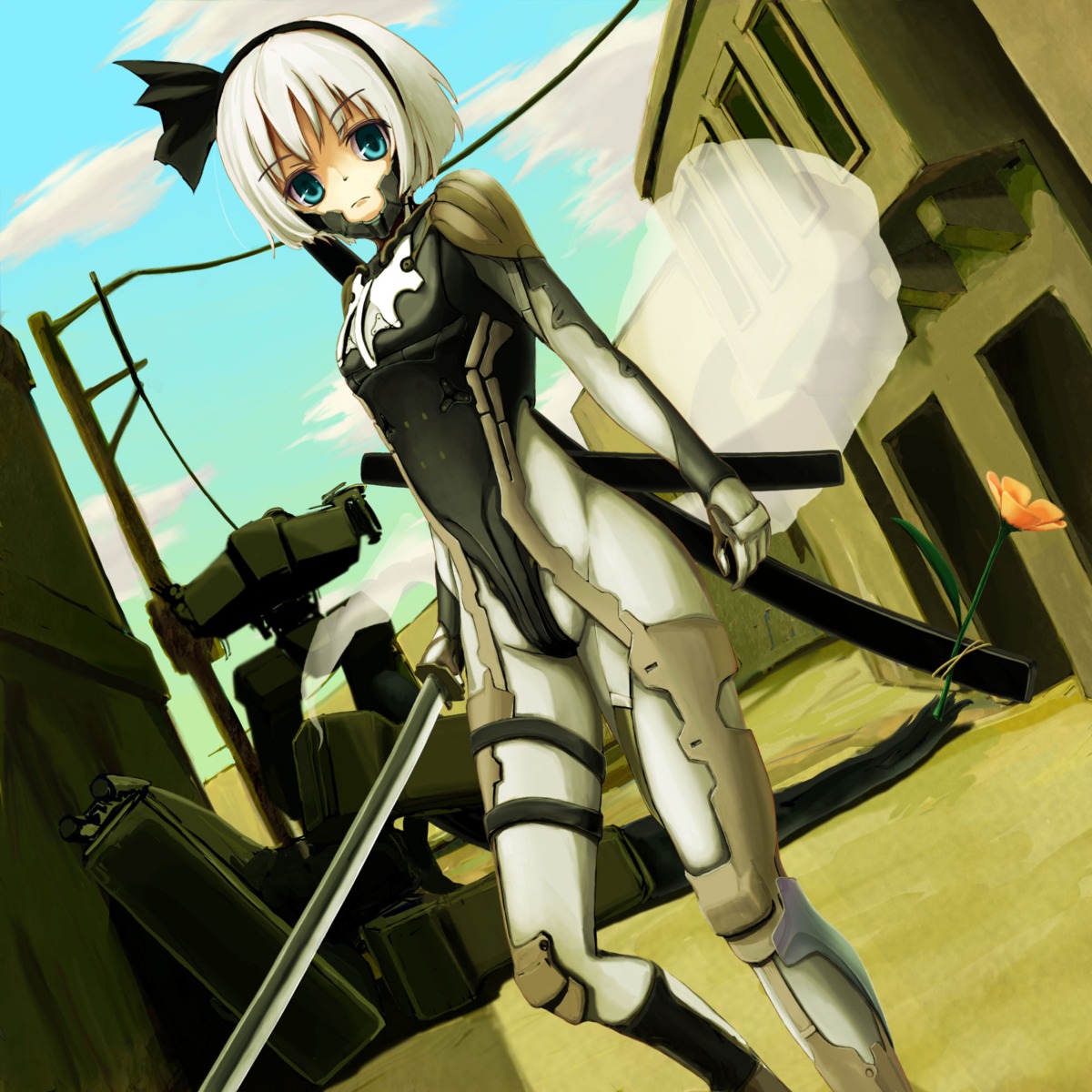 bodysuit, iny, konpaku_youmu, metal_gear, metal_gear_solid, sword, touhou
