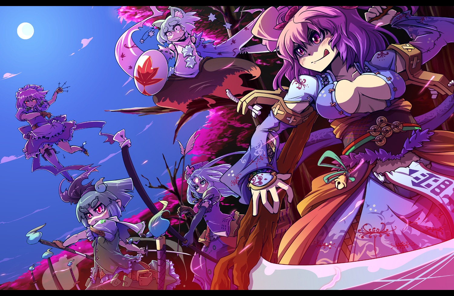animal_ears, cleavage, inubashiri_momiji, izayoi_sakuya, kage_houshi, konpaku_youmu, onozuka_komachi, tail