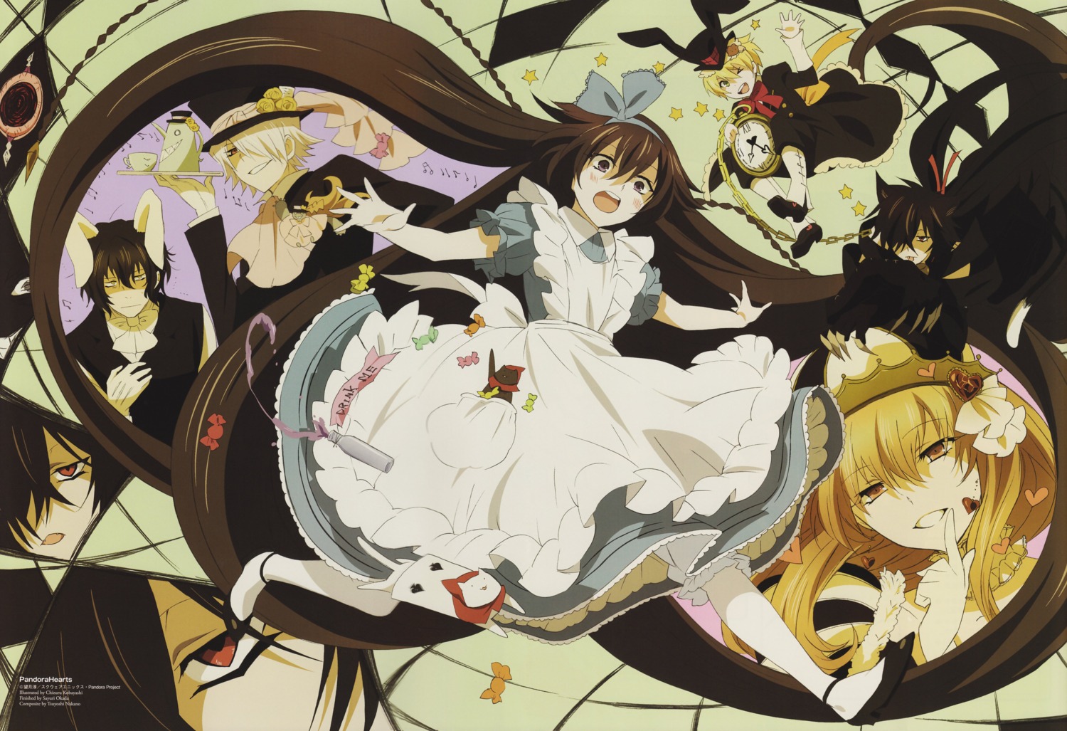 alice_(pandora_hearts), cheshire_cat, gilbert_nightray, kobayashi_chizuru, oz_vessalius, pandora_hearts, shalon_rainsworth, xerxes_break