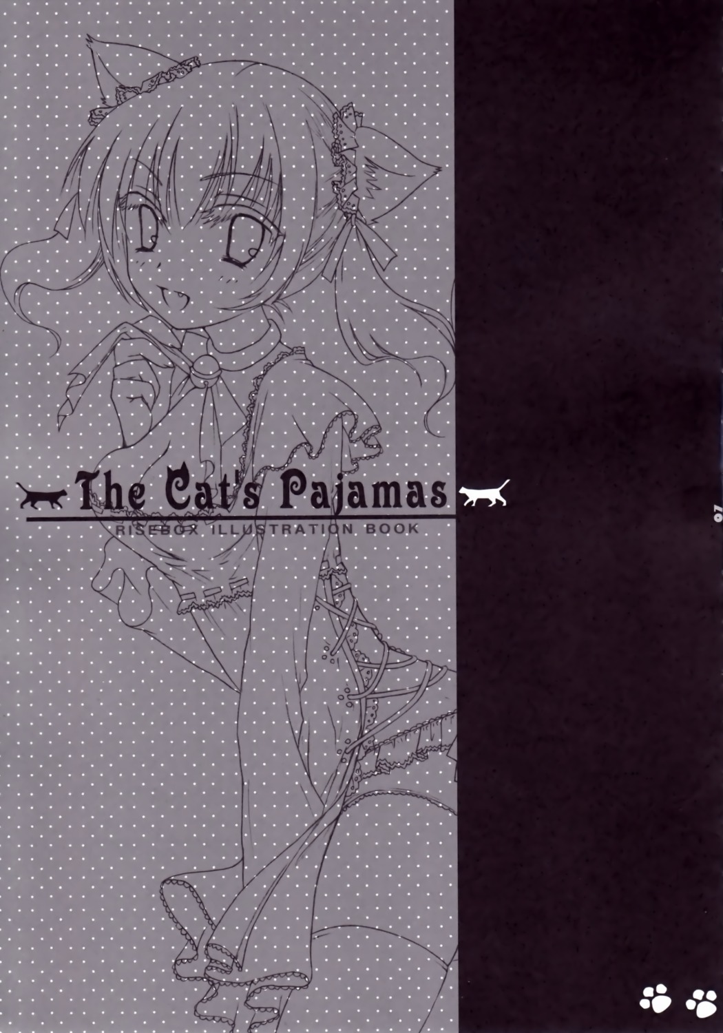 animal_ears, cleavage, haco, line_art, monochrome, nekomimi, pantsu, risebox