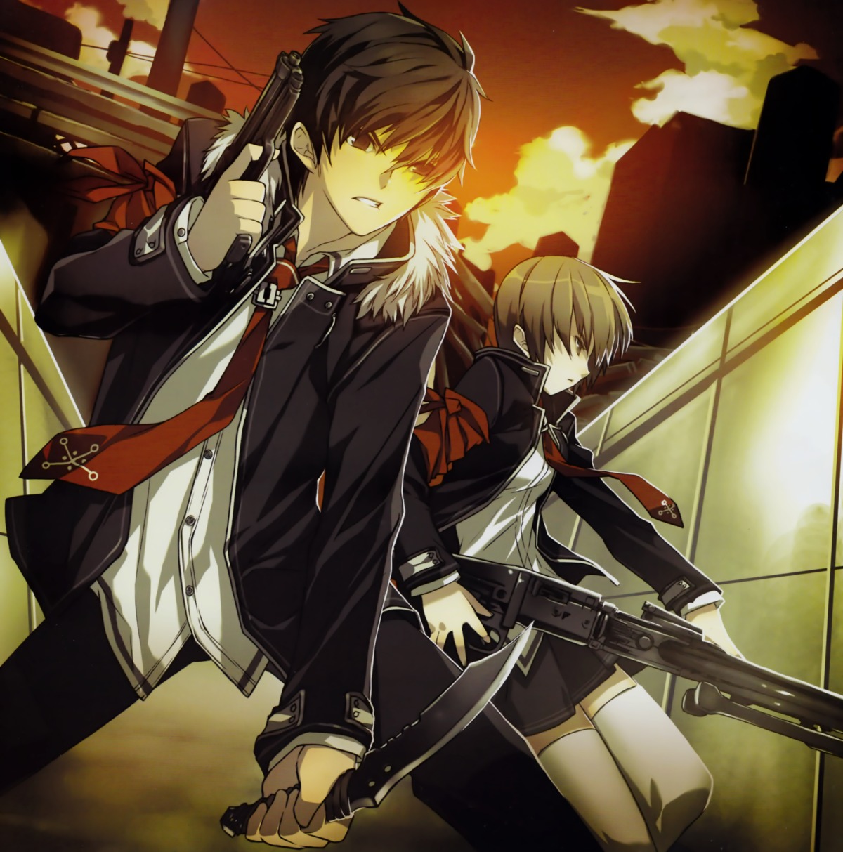 gun, ress, seifuku, thighhighs