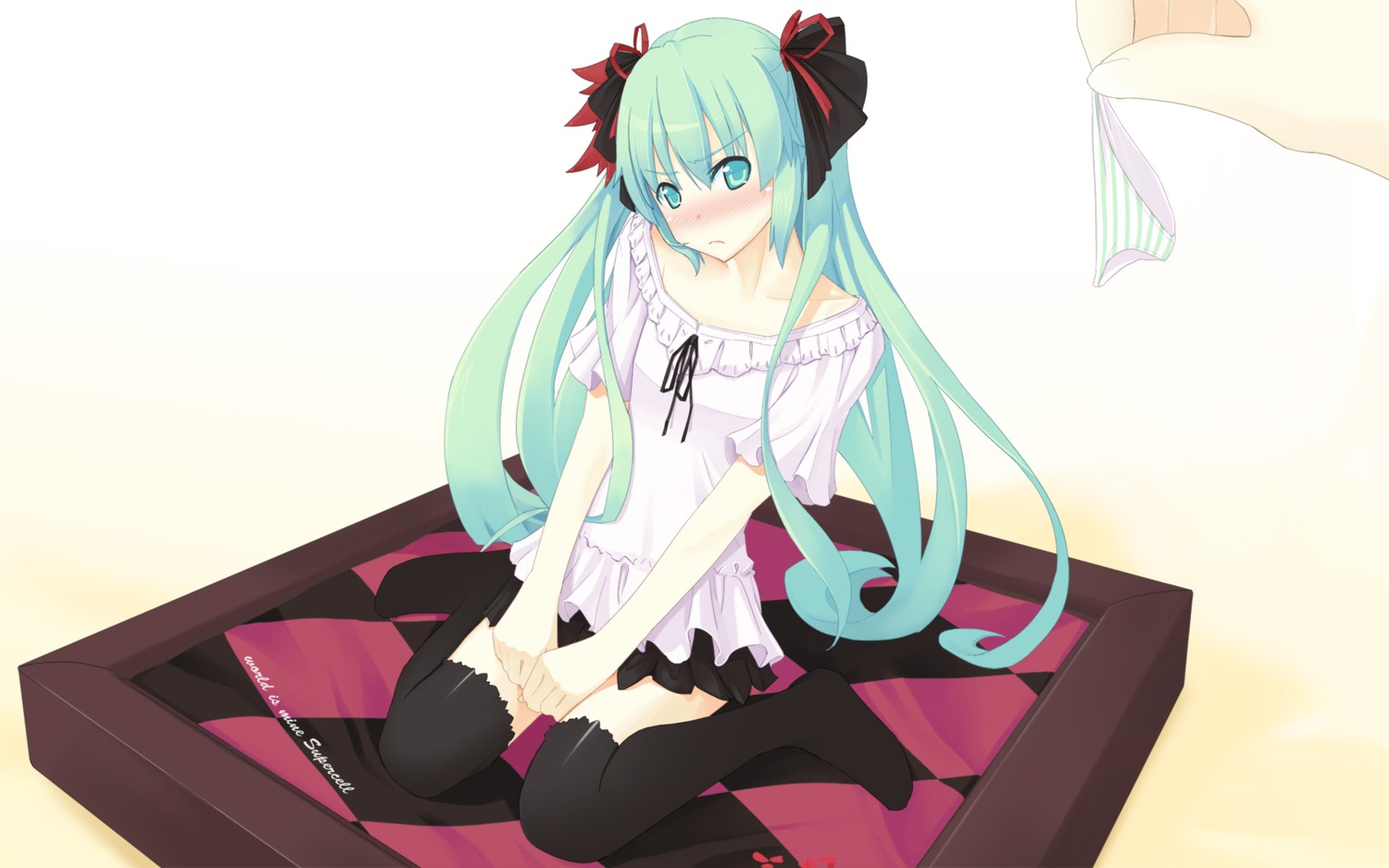 hatsune_miku, powhu, thighhighs, vocaloid, wallpaper, world_is_mine_(vocaloid)