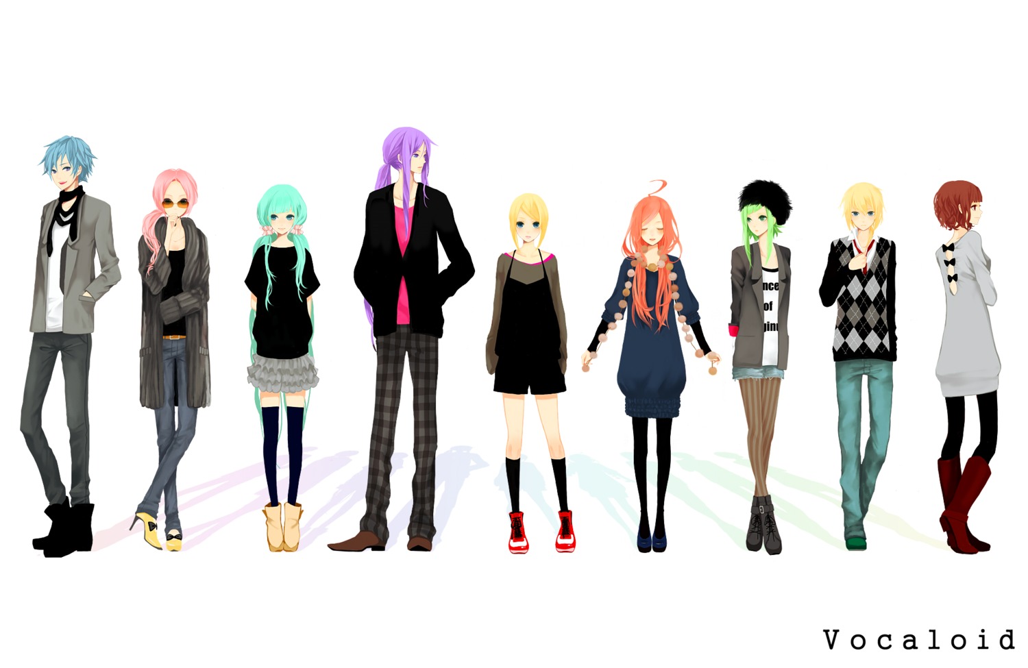 coma, gumi, hatsune_miku, kagamine_len, kagamine_rin, kaito, kamui_gakupo, megurine_luka, meiko, miki_(vocaloid), pantyhose, thighhighs, vocaloid