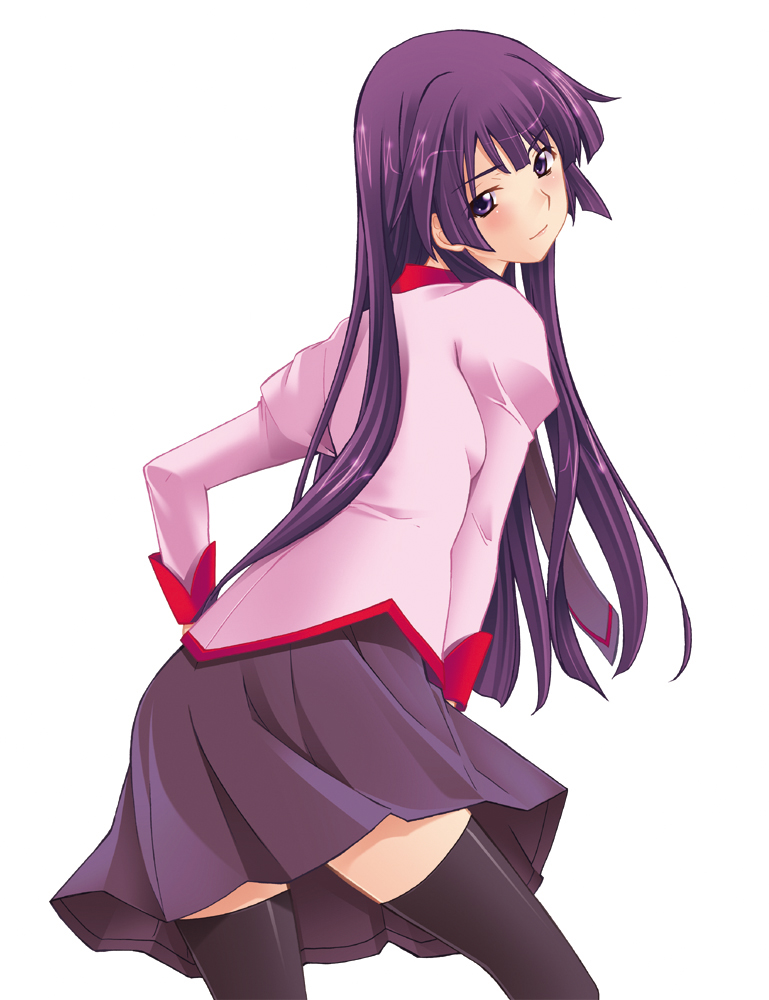 bakemonogatari, hozumi_takashi, monogatari_(series), seifuku, senjougahara_hitagi, thighhighs