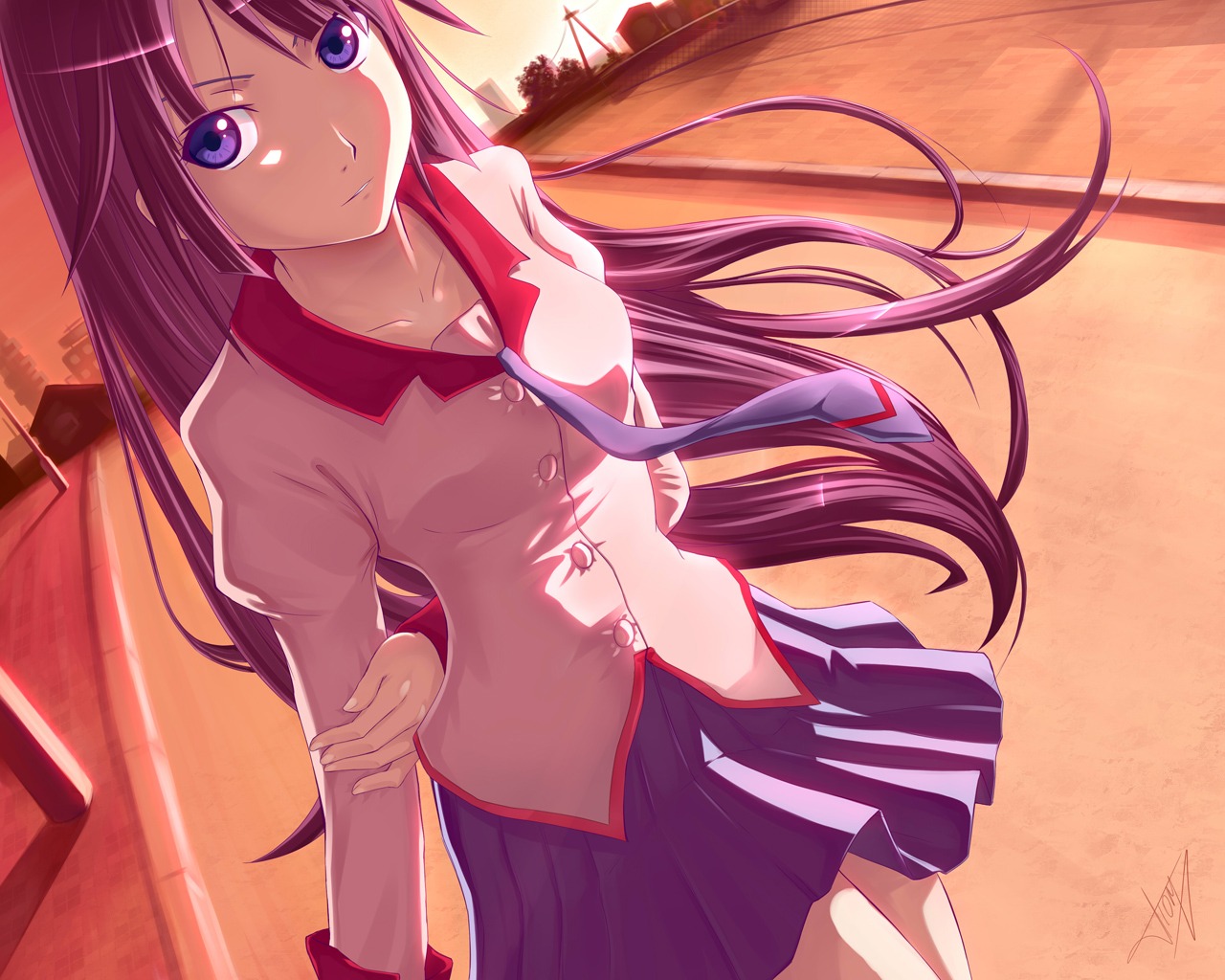 atomix, bakemonogatari, monogatari_(series), senjougahara_hitagi, wallpaper