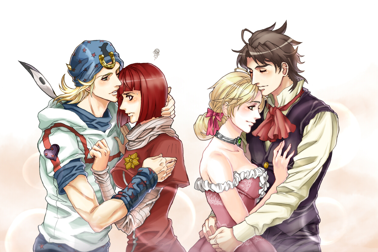 berry-a, dress, erina_pendleton, johnny_joestar, jojo_no_kimyou_na_bouken, jojo_no_kimyou_na_bouken_part_1:_phantom_blood, jojo_no_kimyou_na_bouken_part_7:_steel_ball_run, jonathan_joestar, no_bra