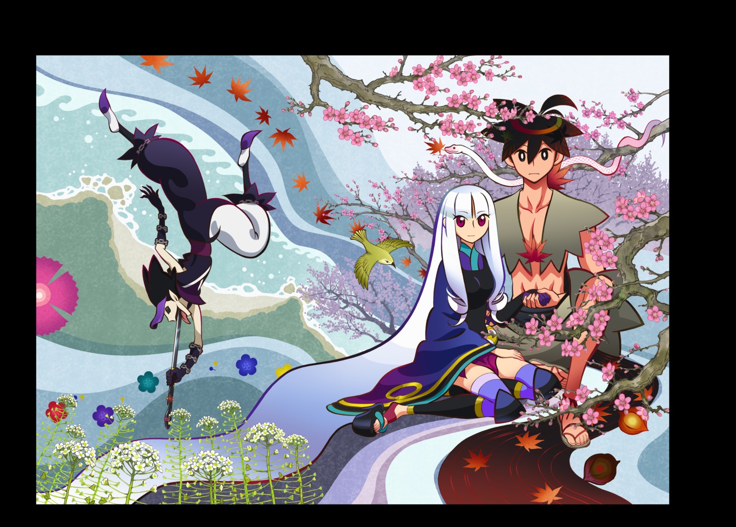 japanese_clothes, katanagatari, maniwa_koumori, sword, thighhighs, togame, yasuri_shichika