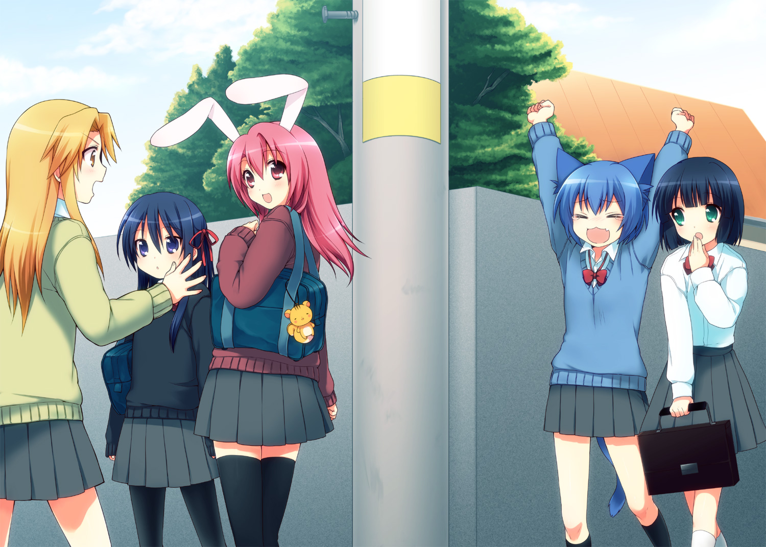 animal_ears, bunny_ears, nekomimi, onka, pantyhose, sakura_(mani), seifuku, tail