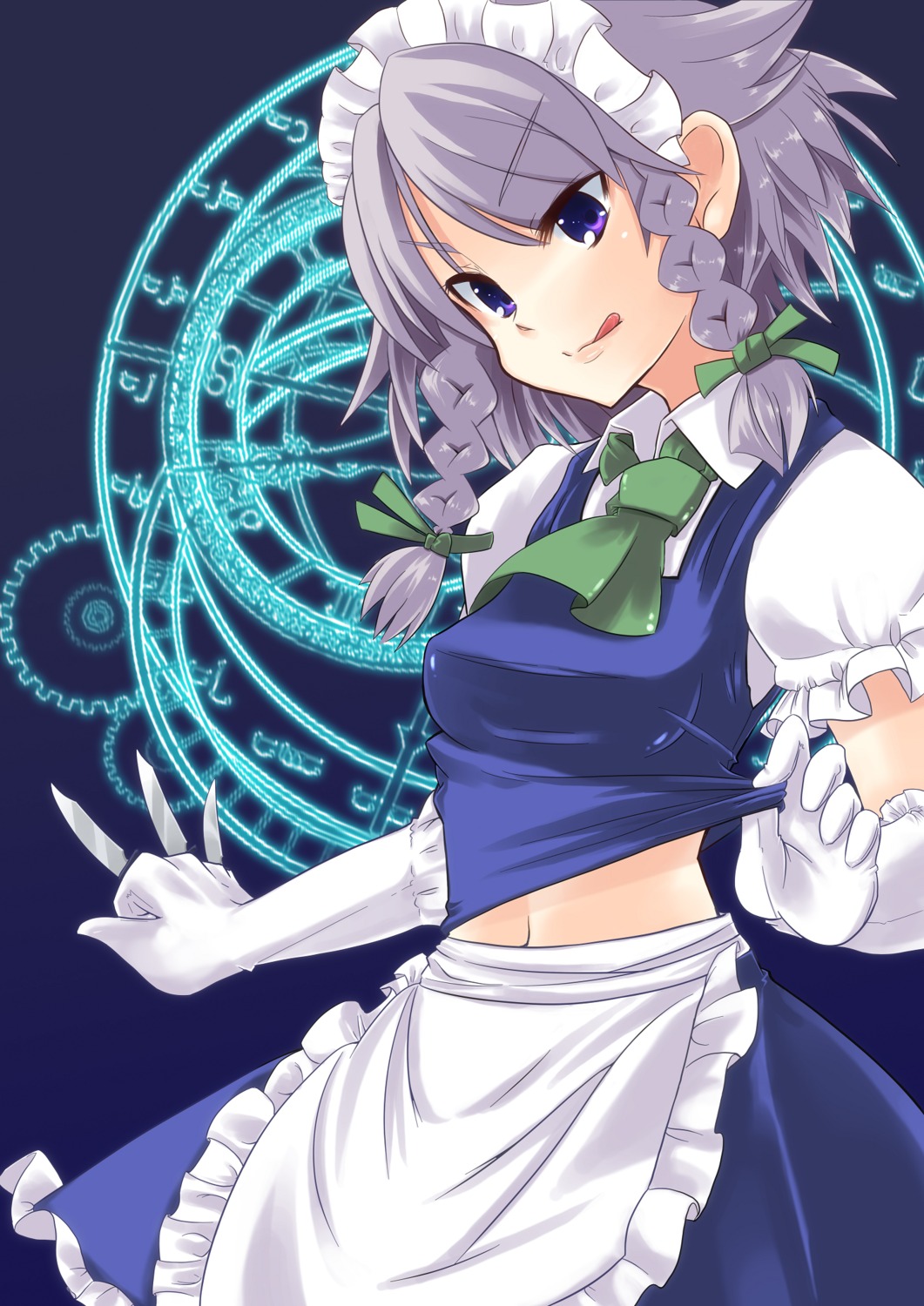izayoi_sakuya, shirt_lift, touhou, usa-pom