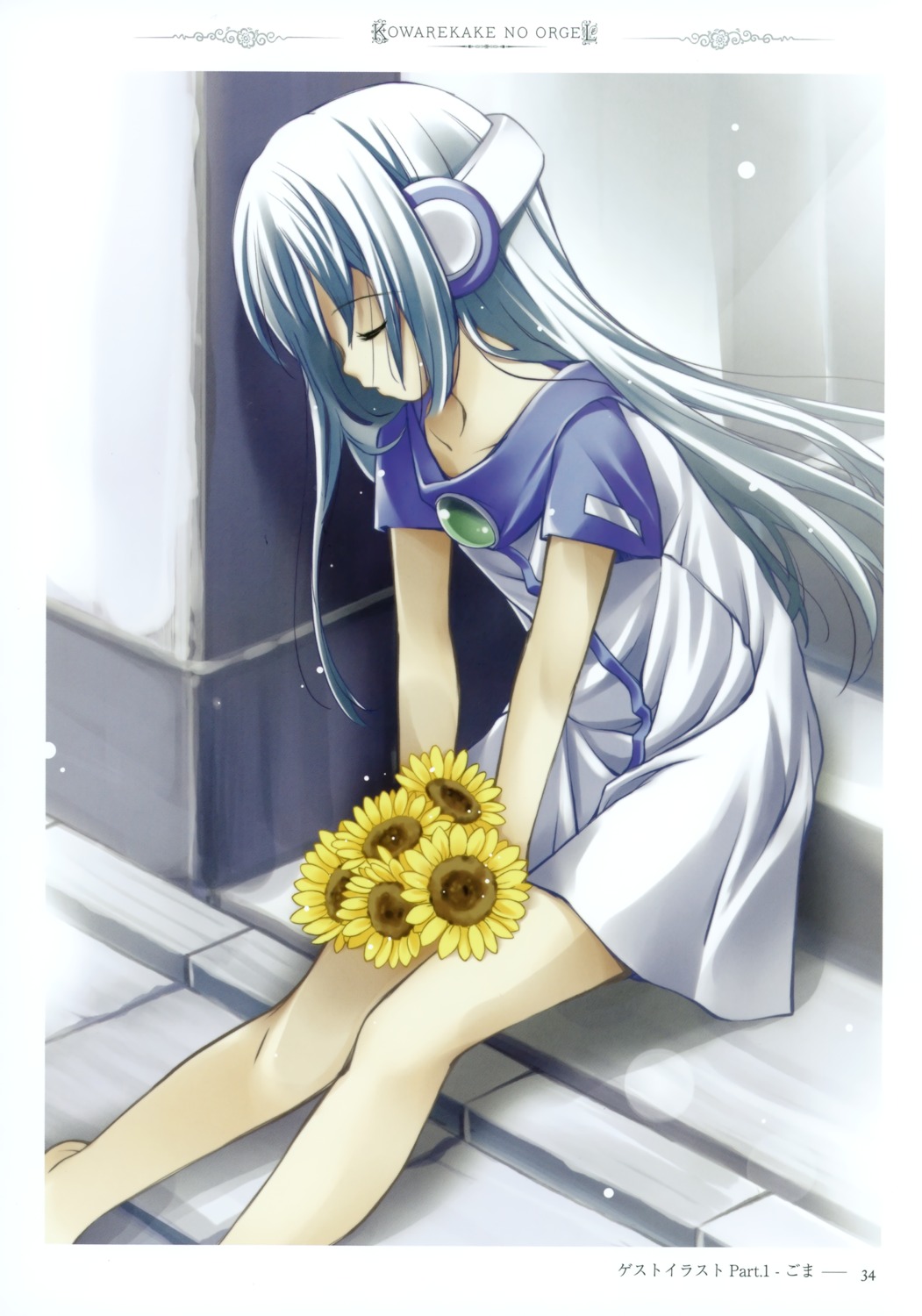 dress, flower, goma, headphones, kowarekake_no_orgel