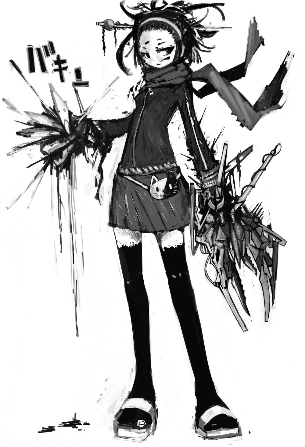 continue, mecha_musume, monochrome, thighhighs