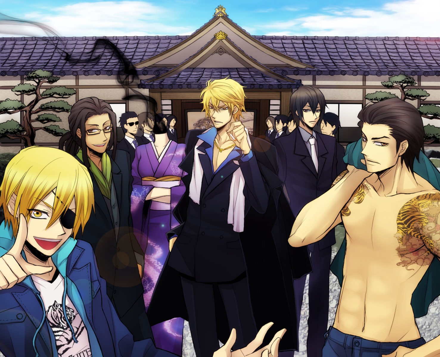 celty_sturluson, durarara!!, heiwajima_kasuka, heiwajima_shizuo, kadota_kyouhei, kida_masaomi, mochiko_(japanism), tanaka_tom