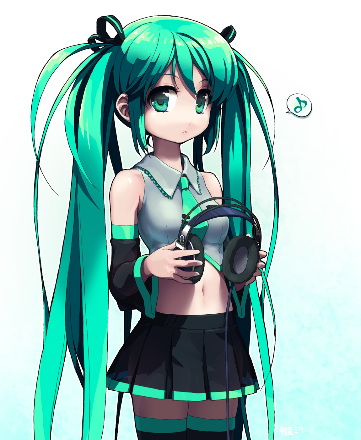hatsune_miku, headphones, lena, thighhighs, vocaloid