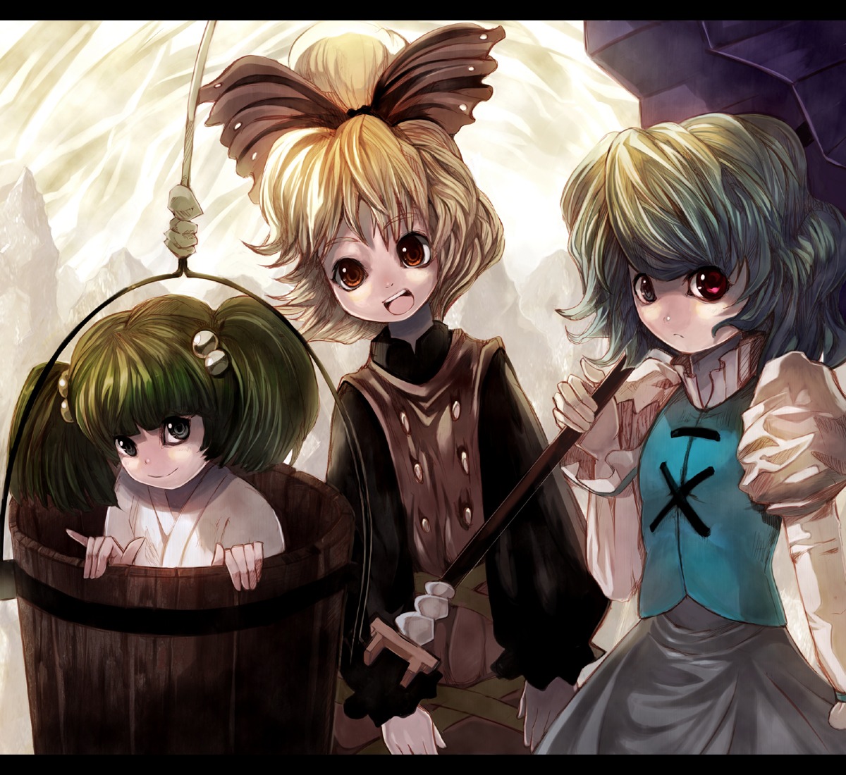 kisume, kurodani_yamame, shape, tatara_kogasa, touhou
