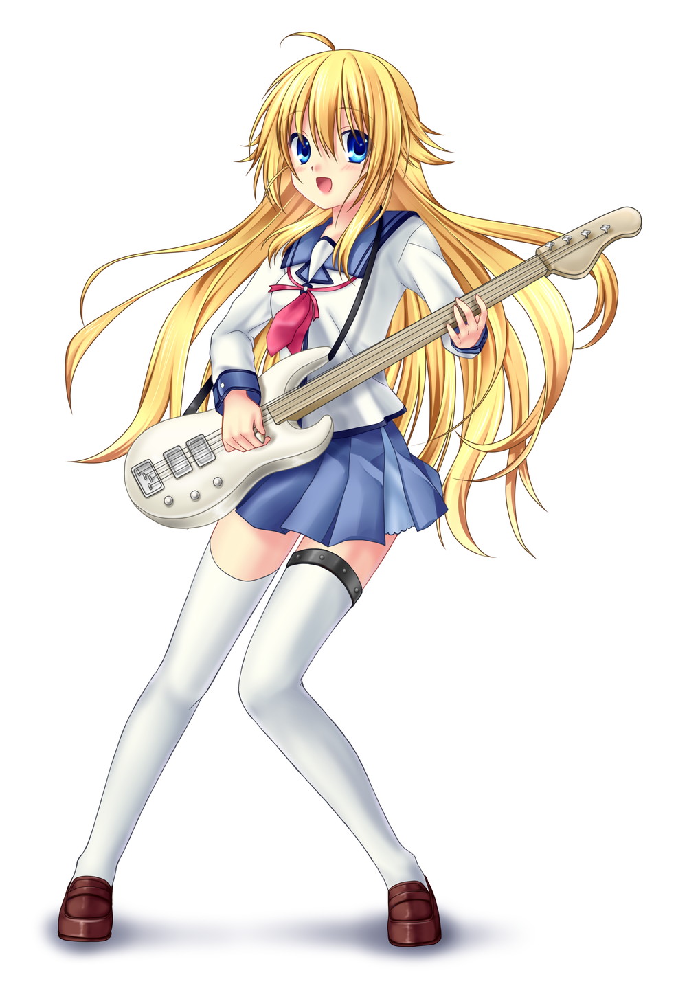 467, angel_beats!, guitar, seifuku, sekine_shiori, thighhighs