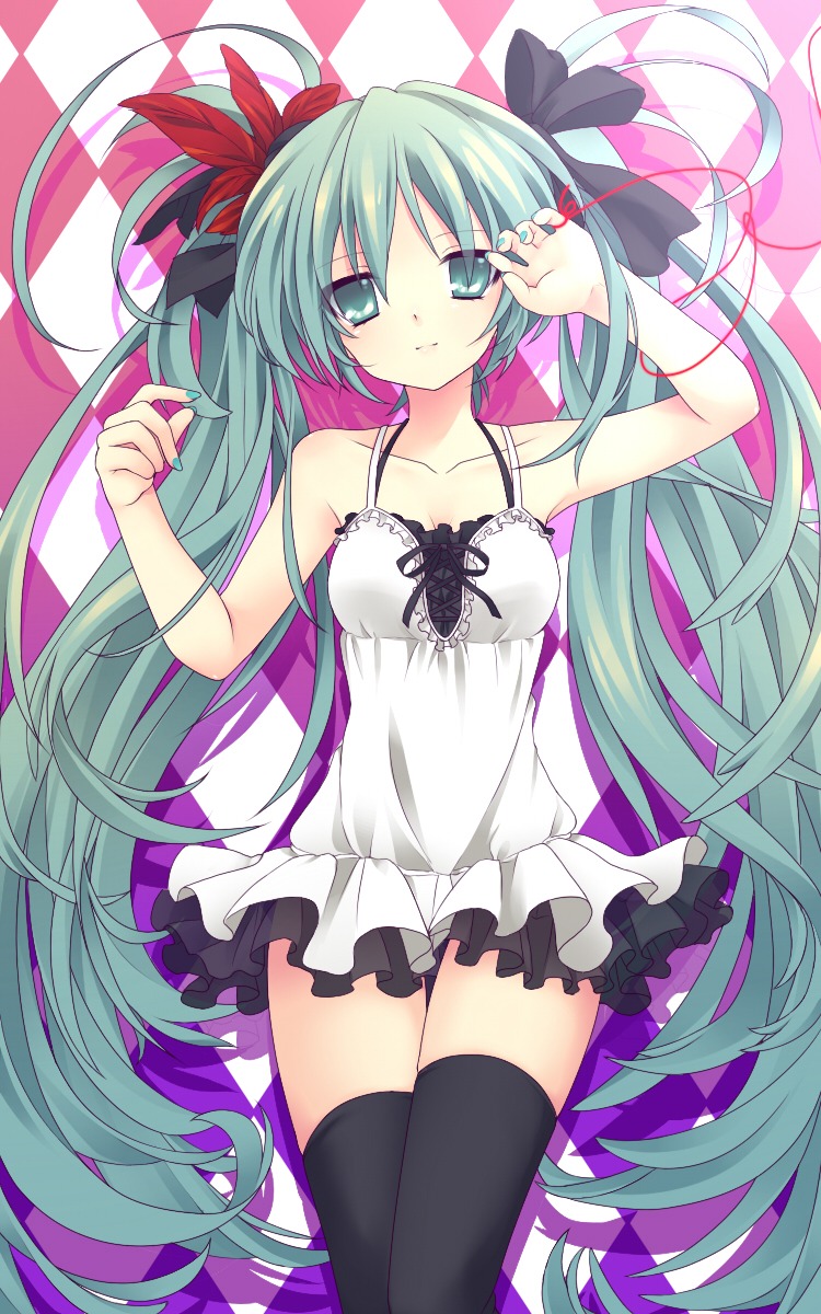 dress, etou, hatsune_miku, thighhighs, vocaloid, world_is_mine_(vocaloid)