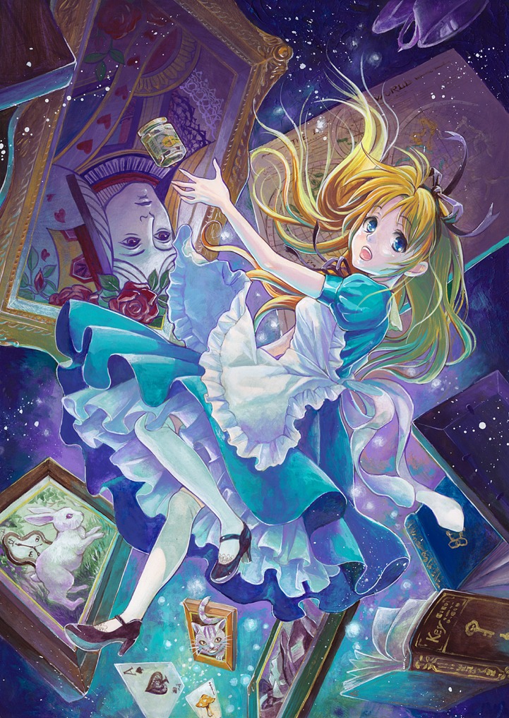 alice, alice_in_wonderland, dress, queen_of_hearts, thighhighs, toyoda_izumi, white_rabbit