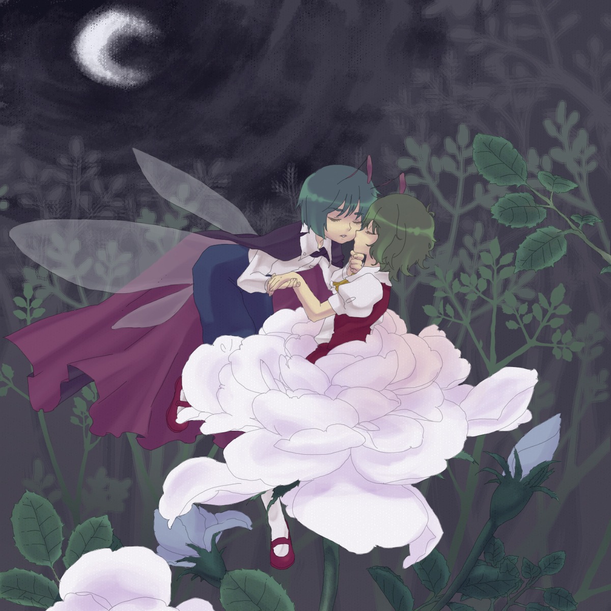kazami_yuuka, oto, touhou, wings, wriggle_nightbug, yuri
