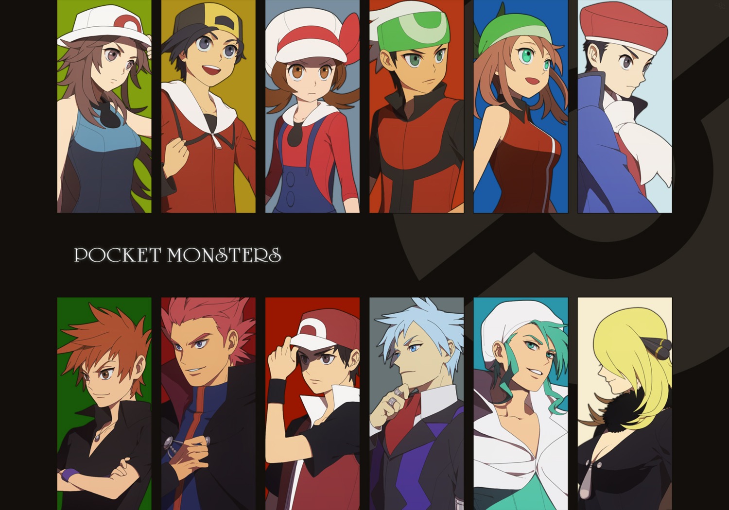 cleavage, haruka_(pokemon), hibiki_(pokemon), kotone_(pokemon), kouki_(pokemon), leaf_(pokemon), mikuri_(pokemon), ookido_green_(pokemon)