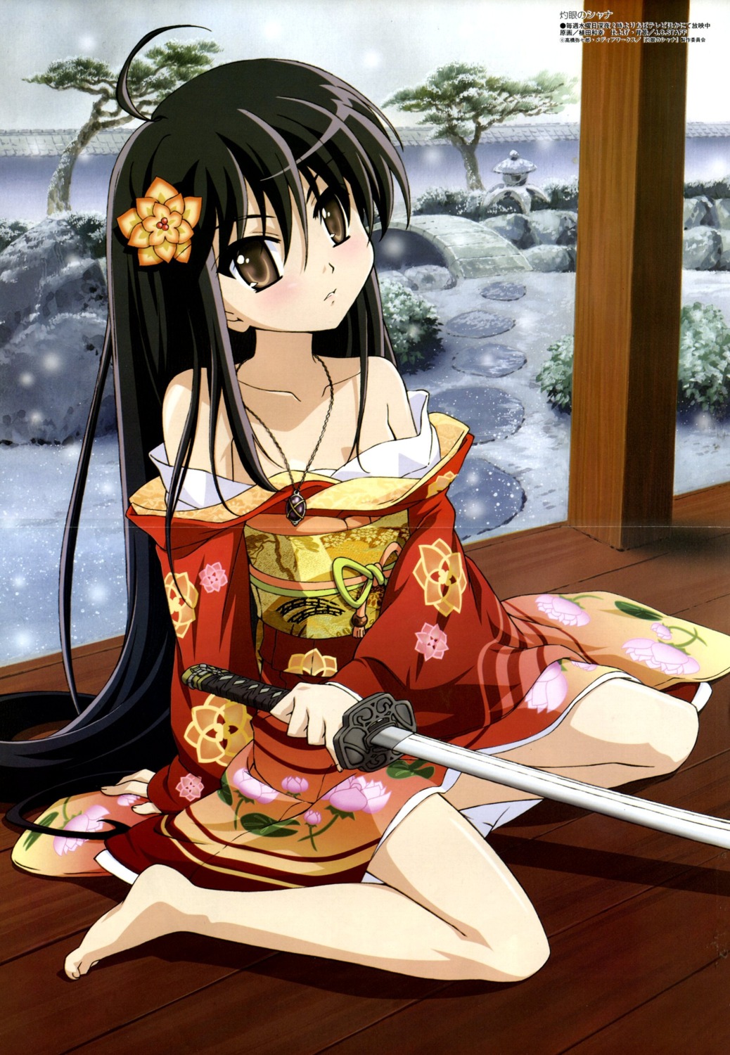 bleed_through, crease, kimono, shakugan_no_shana, shana, sword, ueda_kazuyuki