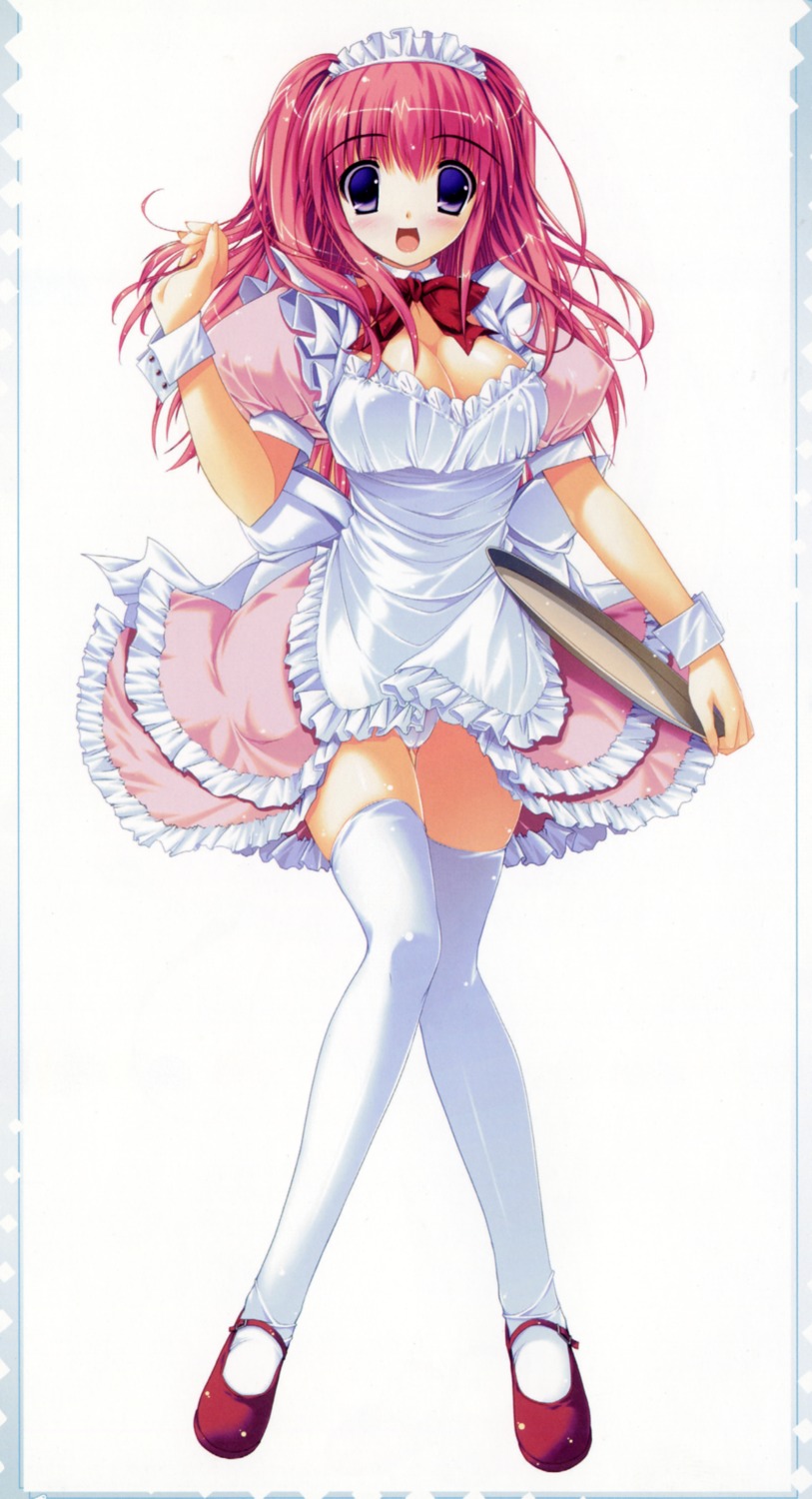 cleavage, dreamparty, himemiya_alice, pastel, thighhighs, waitress, yuki_usagi