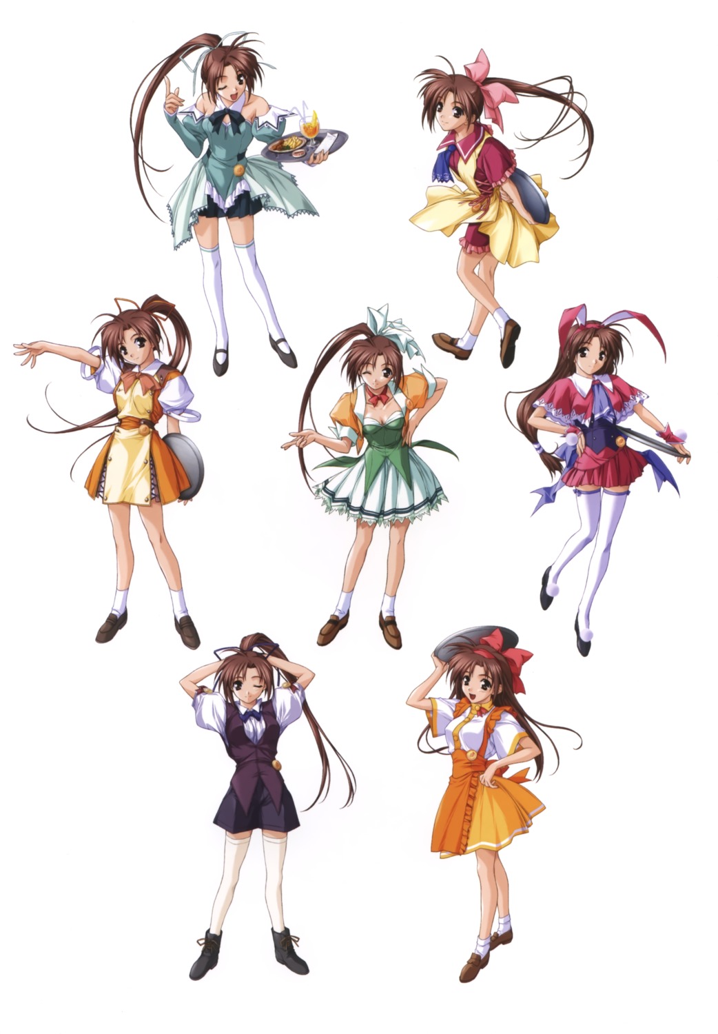 animal_ears, bunny_ears, cleavage, hashimoto_takashi, morihara_satomi, pia_carrot, thighhighs, waitress