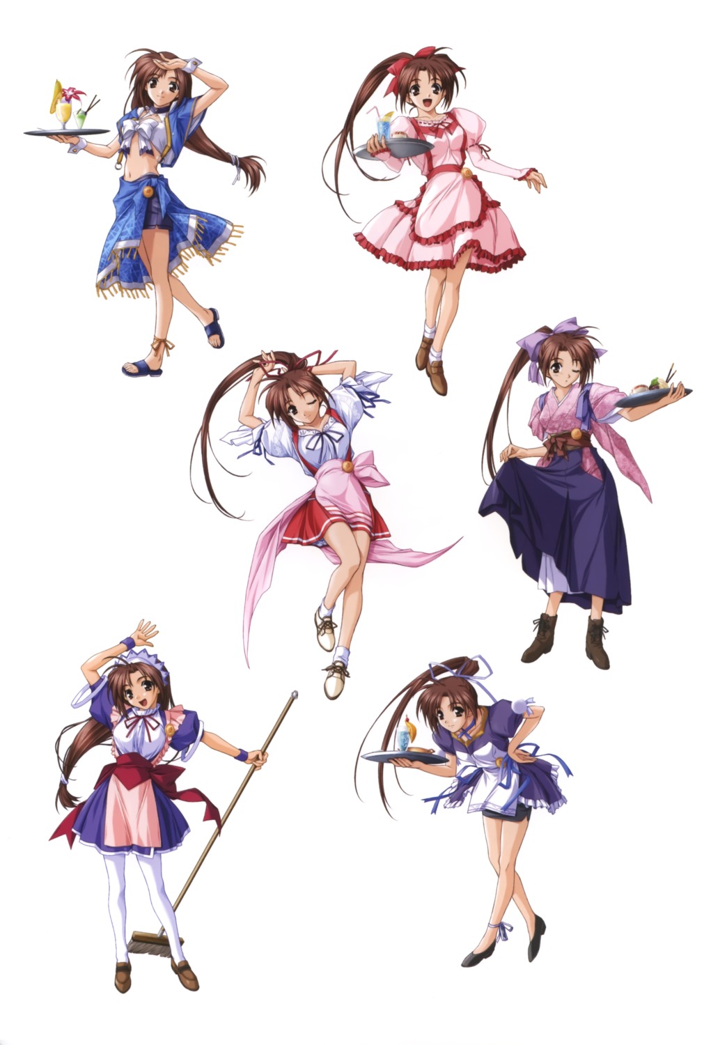 dress, feet, hashimoto_takashi, kimono, maid, morihara_satomi, pantyhose, pia_carrot, skirt_lift, wa_maid, waitress