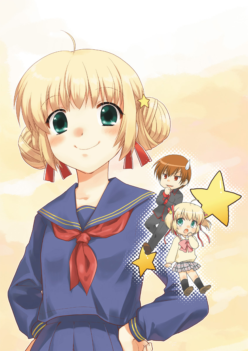 chibi, kamikita_komari, little_busters!, misaki_juri, natsume_kyousuke, seifuku