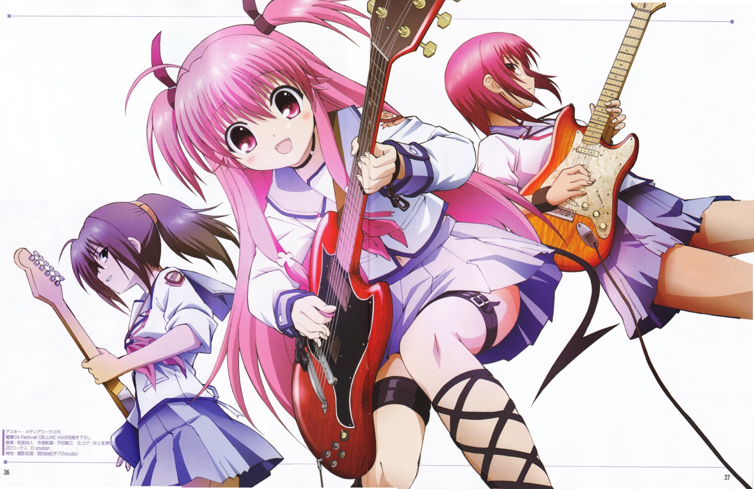 angel_beats!, fuchita_hisako, guitar, iwasawa_masami, scanning_artifacts, tail, yoshioka_yui