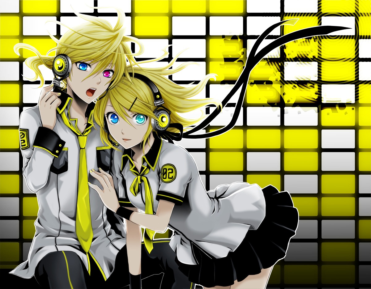 headphones, heterochromia, kagamine_len, kagamine_rin, vocaloid, wool