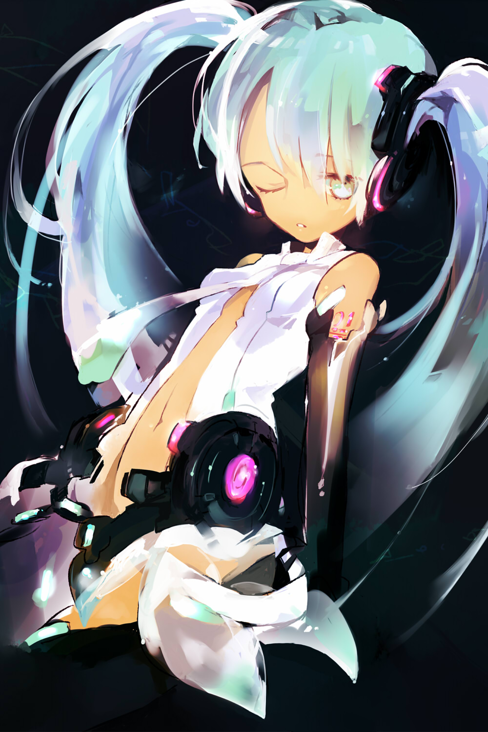 hatsune_miku, miku_append, open_shirt, soto, vocaloid, vocaloid_append