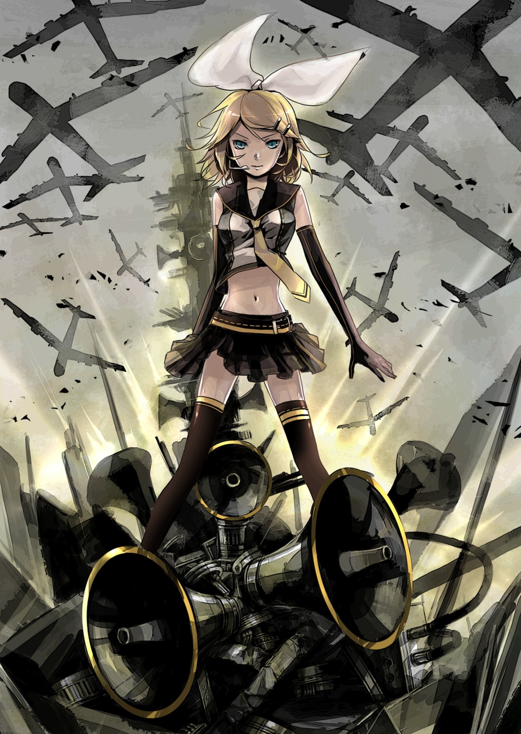 kagamine_rin, senbei, thighhighs, vocaloid