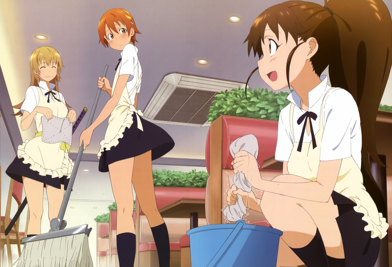 adachi_shingo, inami_mahiru, seifuku, taneshima_poplar, todoroki_yachiyo, working!!