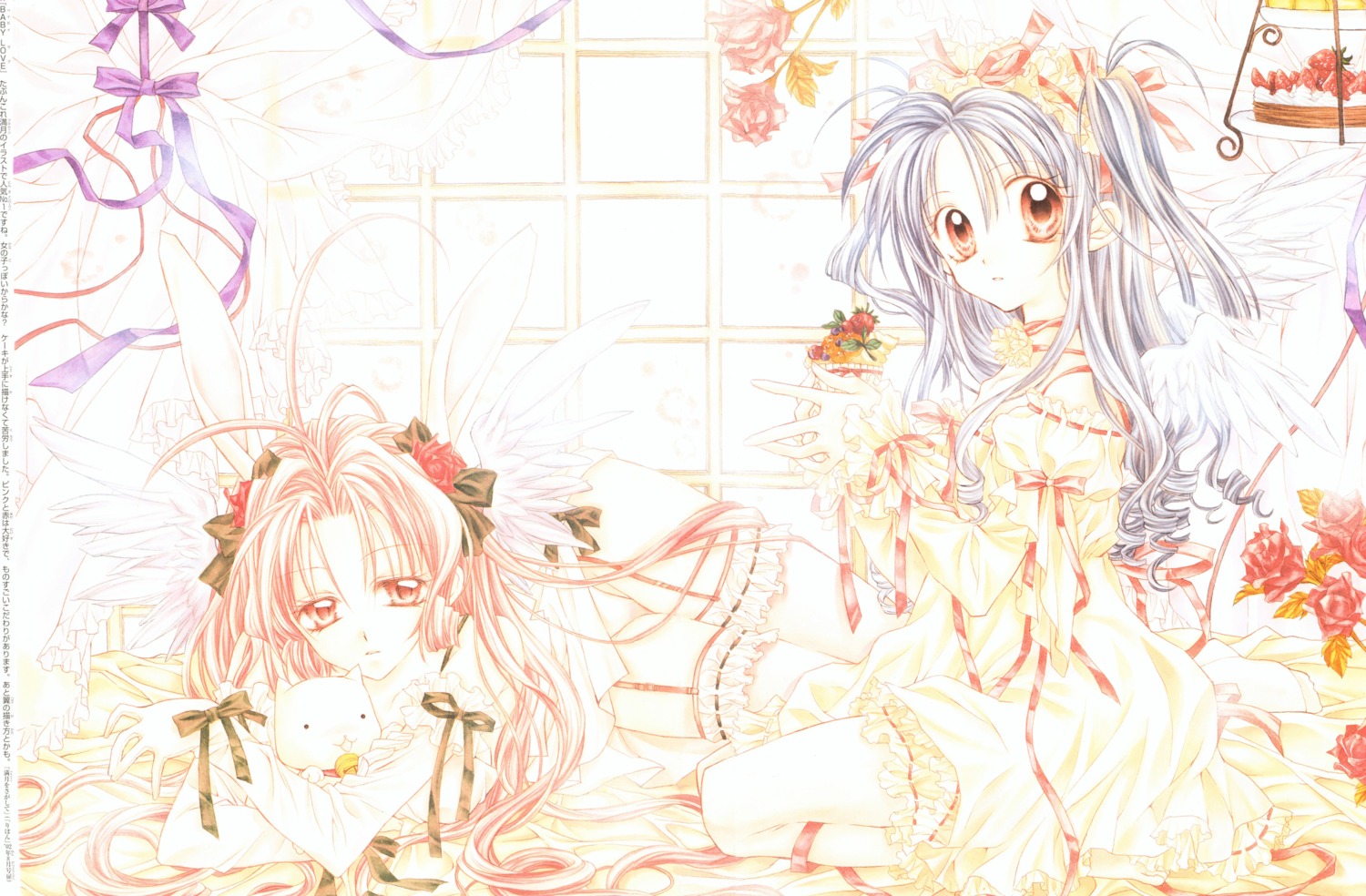 animal_ears, bunny_ears, full_moon_wo_sagashite, kouyama_mitsuki, lingerie, lolita_fashion, meroko_yui, pantsu, stockings, tanemura_arina, thighhighs, wings