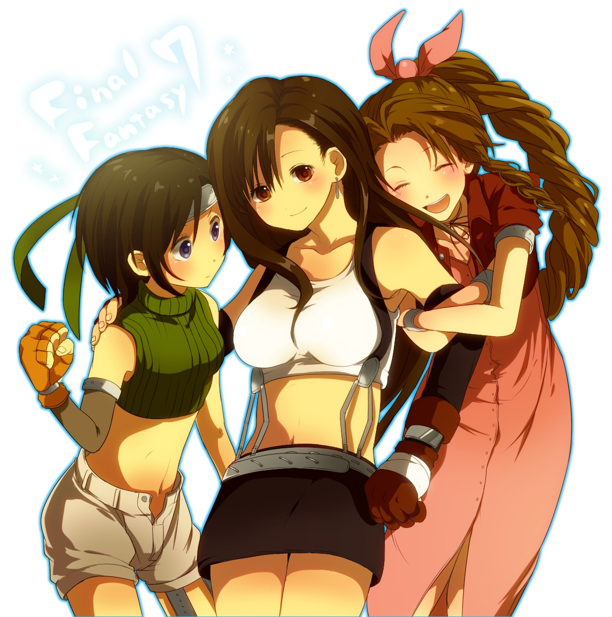 aerith_gainsborough, dress, final_fantasy, final_fantasy_vii, hiyo_kiki, tifa_lockhart, yuffie_kisaragi