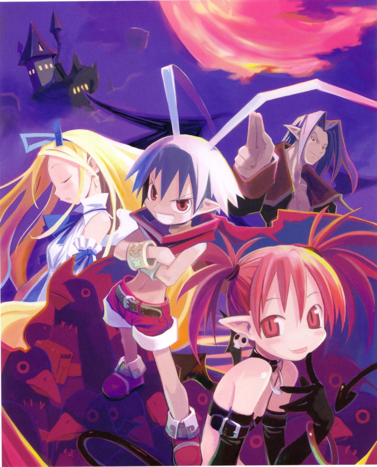disgaea, etna, flonne, harada_takehito, laharl, midboss, pointy_ears, wings