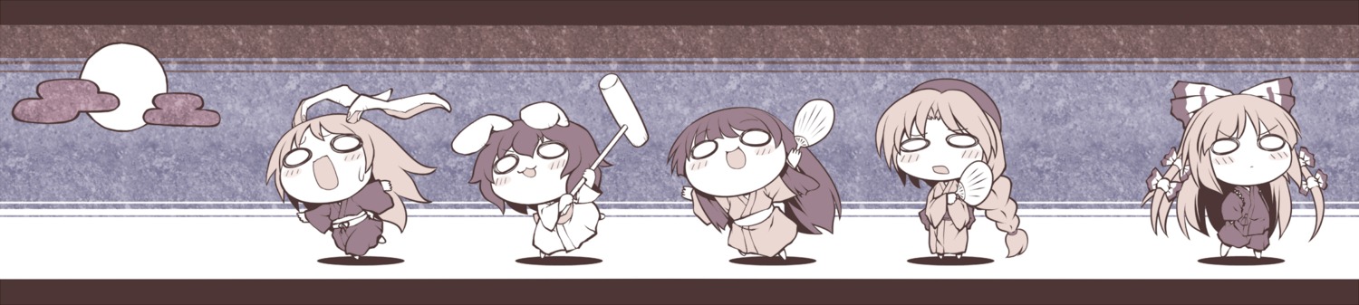 animal_ears, bunny_ears, chibi, fujiwara_no_mokou, houraisan_kaguya, inaba_tewi, nekoguruma, reisen_udongein_inaba, touhou, yagokoro_eirin