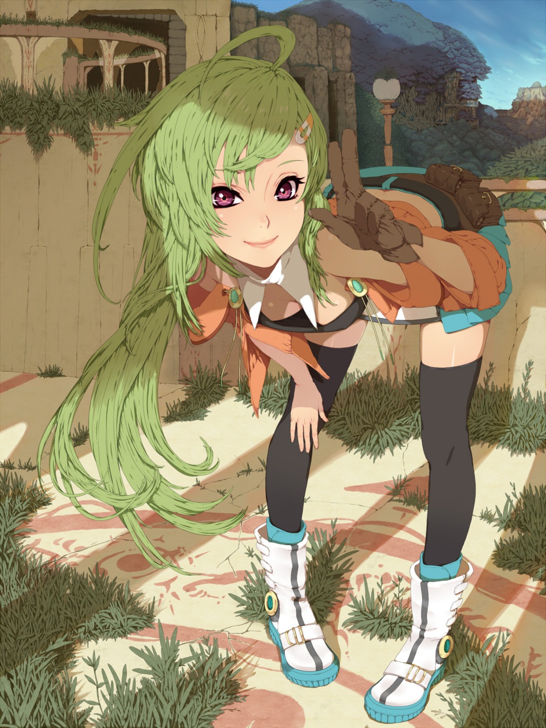 cleavage, nayu, thighhighs